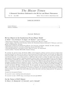 T he Blazar T imes A Research Newsletter Dedicated to the BL Lac and Blazar Phenomena No. 45 — July 2002 Editor: Travis A. Rector ([removed])