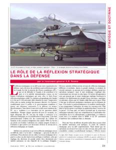 STRATÉGIE ET DOCTRINE Photo du MDN CKD9 256 Un CF-18 canadien à Aviano, en Italie, pendant l’opération « Écho », la campagne aérienne au Kosovo et en Serbie.  LE RÔLE DE LA RÉFLEXION STRATÉGIQUE