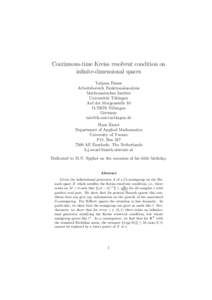 Continuous-time Kreiss resolvent condition on infinite-dimensional spaces Tatjana Eisner Arbeitsbereich Funktionalanalysis Mathematisches Institut Universit¨at T¨