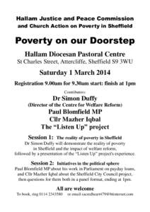 Hallam Justice and Peace Commission and Church Action on Poverty in Sheffield Poverty on our Doorstep Hallam Diocesan Pastoral Centre St Charles Street, Attercliffe, Sheffield S9 3WU