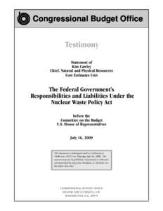 The Federal Government’s  Responsibilities and Liabilities Under the  Nuclear Waste Policy Act