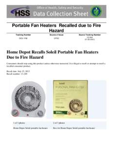 DCS 1792, Soleil Portable Fan Heaters Recalled due to Fire Hazard