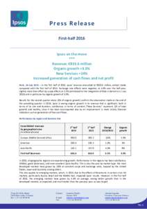 Press Release First-half 2016 Ipsos on the move *** Revenue: €833.6 million