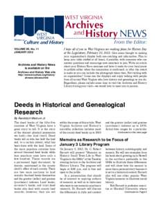 WEST VIRGINIA  Archives and History NEWS  From the Editor: