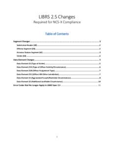LIBRS 2.5 Changes Required for NCS-X Compliance Table of Contents Segment Changes .................................................................................................................. 2 Submission Header (00
