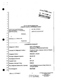 Mitchell L. Sweeten - Default Judgment Filed in Pierce County Superior Court