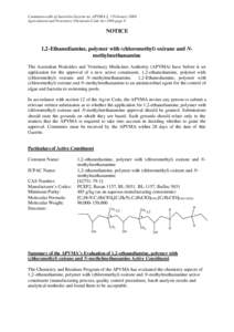 1,2-Ethanediamine, polymer with (chloromethyl) oxirane and Nmethylmethanamine - APVMA Gazette No. 2, 3 February 2004