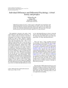 To appear in Handbook of Individual Differences Tomas Chamorro-Premuzic, Adrian Furnham and Sophie von Stumm (Eds.) This version is the final, as submitted version and will differ from the published version.  Individual 