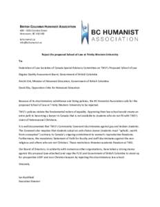 BRITISH COLUMBIA HUMANIST ASSOCIATION 400 – 3381 Cambie Street Vancouver, BC V5Z 4R3 bchumanist.ca [removed]