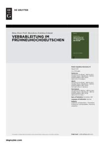 Heinz-Dieter Prell, Marietheres Schebben-Schmidt  VERBABLEITUNG IM FRÜHNEUHOCHDEUTSCHEN  Studia Linguistica Germanica 41