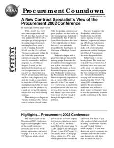 Procurement Countdown Summer 2002 No. 124 A New Contract Specialist’s View of the Procurement 2002 Conference By Jason Edge, Stennis Space Center