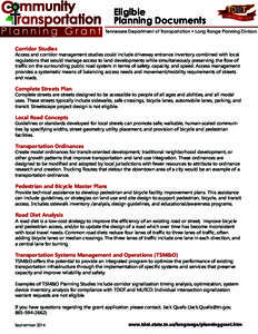 Eligible Planning Documents Tennessee Department of Transportation • Long Range Planning Division Corridor Studies