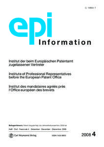 G[removed]F  Information Institut der beim Europäischen Patentamt zugelassenen Vertreter Institute of Professional Representatives