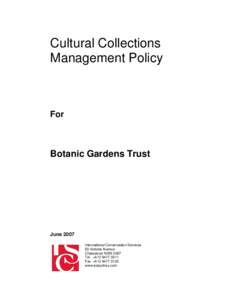 Cultural Collections Management Policy For  Botanic Gardens Trust