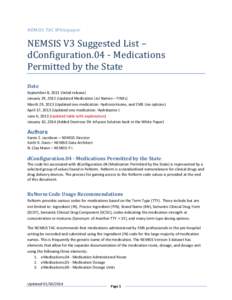 NEMSIS TAC Whitepaper  NEMSIS V3 Suggested List – dConfiguration.04 - Medications Permitted by the State Date