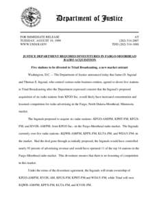 FOR IMMEDIATE RELEASE TUESDAY, AUGUST 19, 1999 WWW.USDOJ.GOV AT[removed]