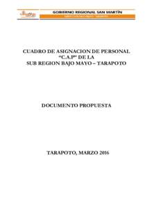    CUADRO DE ASIGNACION DE PERSONAL “C.A.P” DE LA SUB REGION BAJO MAYO – TARAPOTO