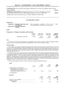 Head 50 — GOVERNMENT LAND TRANSPORT AGENCY Controlling officer: the Government Land Transport Administrator will account for expenditure under this Head. Estimate 2000–01..............................................