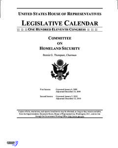 UNITED STATES HOUSE OF REPRESENTATIVES  LEGISLATIVE CALENDAR :: :: :: ONE HUNDRED ELEVENTH CONGRESS :: :: ::  COMMITTEE