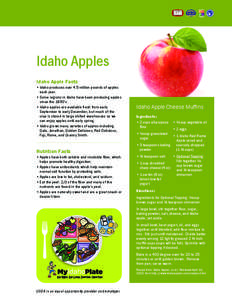 Idaho Apples Idaho Apple Facts • Idaho produces over 4.5 million pounds of apples each year. •S  ome regions in Idaho have been producing apples