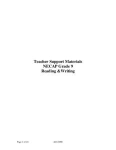 Teacher Support Materials NECAP Grade 9 Reading &Writing Page 1 of 24