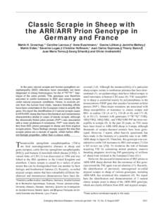 Classic Scrapie in Sheep with the ARR/ARR Prion Genotype in Germany and France Martin H. Groschup,*1 Caroline Lacroux,†1 Anne Buschmann,* Gesine Lühken,‡ Jacinthe Mathey,† Martin Eiden,* Séverine Lugan,† Christ