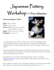 Japanese Pottery Workshop – Free Admission Workshop by Shigemitsu Ohashi