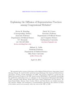 UNDER REVIEW AT POLITICAL RESEARCH QUARTERLY  Explaining the Diffusion of Representation Practices among Congressional Websites∗ Kevin M. Esterling (Corresponding Author)