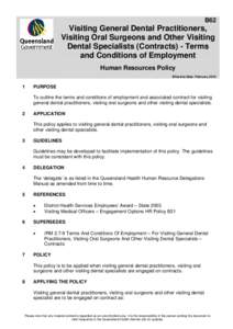 Visiting General Dental Practitioners, Visiting Oral Surgeons and Other Visiting Dental Specialists (Contracts) - Terms and Conditions of Employment HR Policy B62