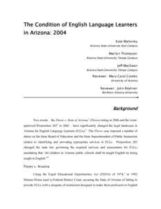 The Condition of English Language Learners in Arizona: 2004