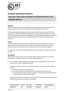 Document Number DGD11-082  Standard Operating Procedure CODE BLACK AND PHYSICAL RESTRAINT OF PATIENTS PROCESS AT THE CANBERRA HOSPITAL