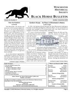 WINCHESTER HISTORICAL SOCIETY BLACK HORSE BULLETIN Volume 30, Number 4