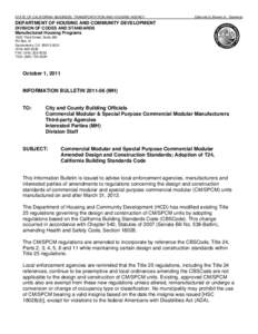 STATE OF CALIFORNIA -BUSINESS, TRANSPORTATION AND HOUSING AGENCY  Edmund G. Brown Jr., Governor DEPARTMENT OF HOUSING AND COMMUNITY DEVELOPMENT DIVISION OF CODES AND STANDARDS