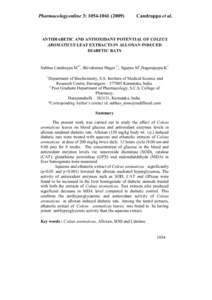 Pharmacologyonline 3: [removed])  Candrappa et al. ATIDIABETIC AD ATIOXIDAT POTETIAL OF COLEUS AROMATICUS LEAF EXTRACTS I ALLOXA IDUCED