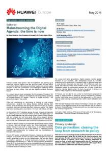 May 2014 TOP STORY / DIGITAL AGENDA Editorial  Mainstreaming the Digital