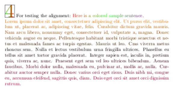 4  For testing the alignment: Here is a colored sample sentence. Lorem ipsum dolor sit amet, consectetuer adipiscing elit. Ut purus elit, vestibulum ut, placerat ac, adipiscing vitae, felis. Curabitur dictum gravida maur