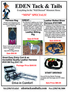 EDEN Tack & Tails Everything for the “Well Dressed” Miniature Horse “MINI” SPECIALS! Harness Bag Protect and Organize your