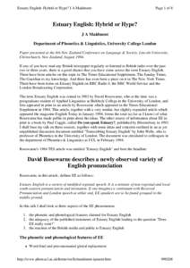 Estuary English: Hybrid or Hype? J A Maidment  Page 1 of 8 Estuary English: Hybrid or Hype? J A Maidment