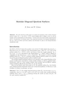 Modular Diagonal Quotient Surfaces E. Kani and W. Schanz