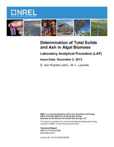 Determination of Total Solids and Ash in Algal Biomass: Laboratory Analytical Procedure (LAP)