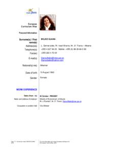 Europass Curriculum Vitae Personal Information Surname(s) / First name(s)