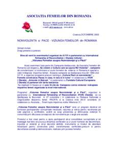 ASOCIATIA FEMEILOR DIN ROMANIA Bucuresti Oficiul postalsector2 Tel./fax: ; GSM: e-mail:  www.afr.ro  Craiova,OCTOMBRIE 2003