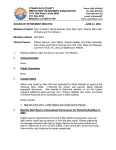 STANISLAUS COUNTY EMPLOYEES’ RETIREMENT ASSOCIATION 1010 10th Street, Suite 5800 P.O. Box 3150 Modesto, CA[removed]BOARD OF RETIREMENT MINUTES