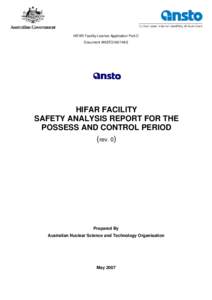 HIFAR Facility Safety Analysis for the Possess and Control Period