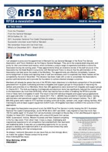 RFSA e-newsletter  ISSUE 22 - November 2011 IN THIS ISSUE From the President ......................................................................................... 1