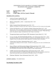 CHITTENDEN COUNTY REGIONAL PLANNING COMMISSION TRANSPORTATION ADVISORY COMMITTEE AGENDA DATE: TIME: PLACE: