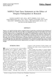 NHPCO Task Force Statement on the Ethics of Hospice Participation in Research