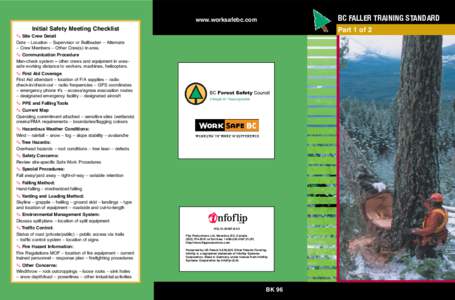 BC FALLER TRAINING STANDARD  www.worksafebc.com Initial Safety Meeting Checklist  Part 1 of 2