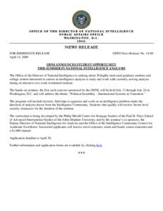 OFFICE OF THE DIRECTOR OF NATIONAL INTELLIGENCE PUBLIC AFFAIRS OFFICE WASHINGTON, D.C[removed]NEWS RELEASE