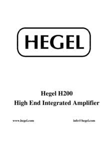 Hegel H200 High End Integrated Amplifier www.hegel.com 